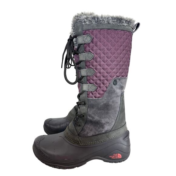 The North Face Shoes - The North Face Shellista III Tall Boots Women’s Sz 7 Gray Purple Faux Fur Winter
